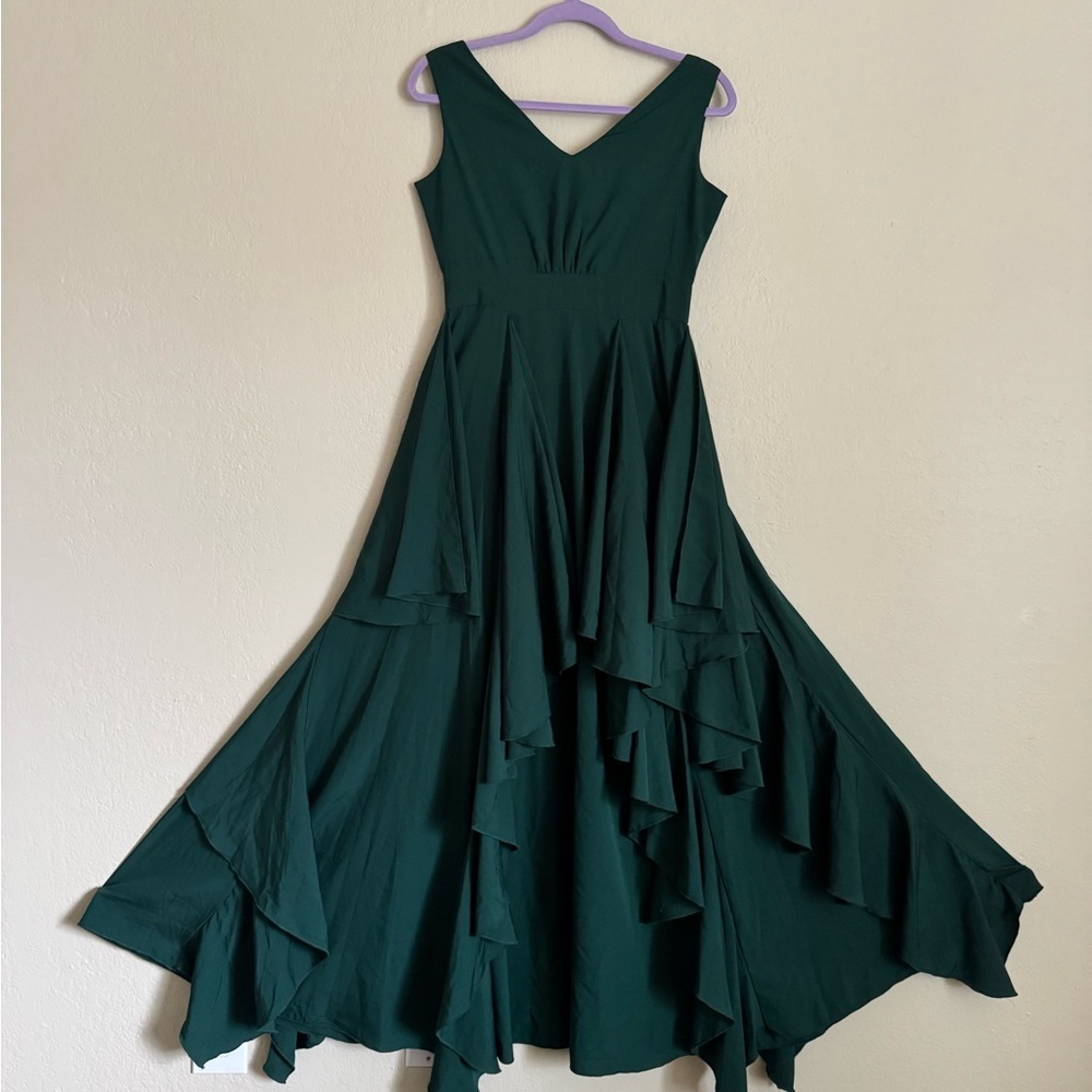 Asymmetrical Green Ruched Maxi Dress for Prom